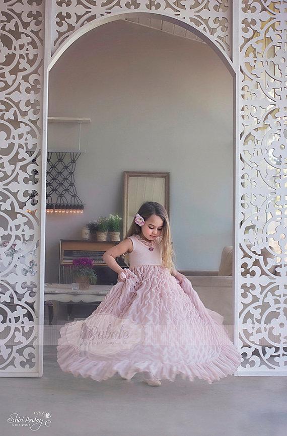 زفاف - Wedding Blush Pink Flower Girl Dress, Floor Length Dusty Pink Flower Girl Dress, Party Dress, Jr. Bridesmaid Dress