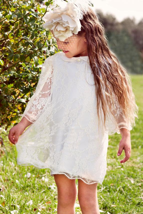 زفاف - Flower Girl White, First Communion Dress, Lace Dress for girls and toddlers