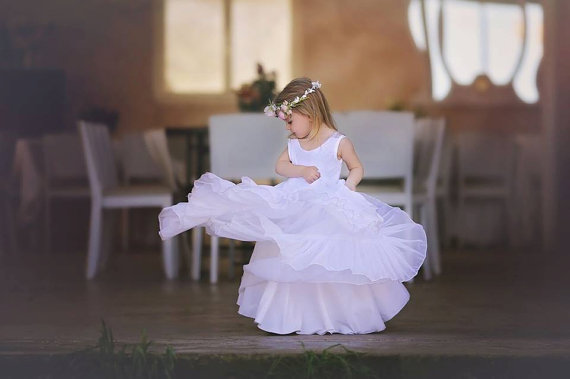 زفاف - Wedding White Lace Flower Girl Dress, Floor Length Lace Flower Girl Dress, Party Dress, Jr. Bridesmaid Dress