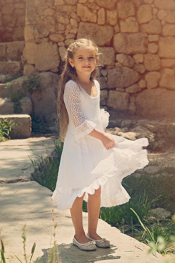 Mariage - First Communion Dress, Flower Girl White Lace Dress, Girls and toddlers Wedding Dress, Christmas Dress, Lace dress for girls and toddlers