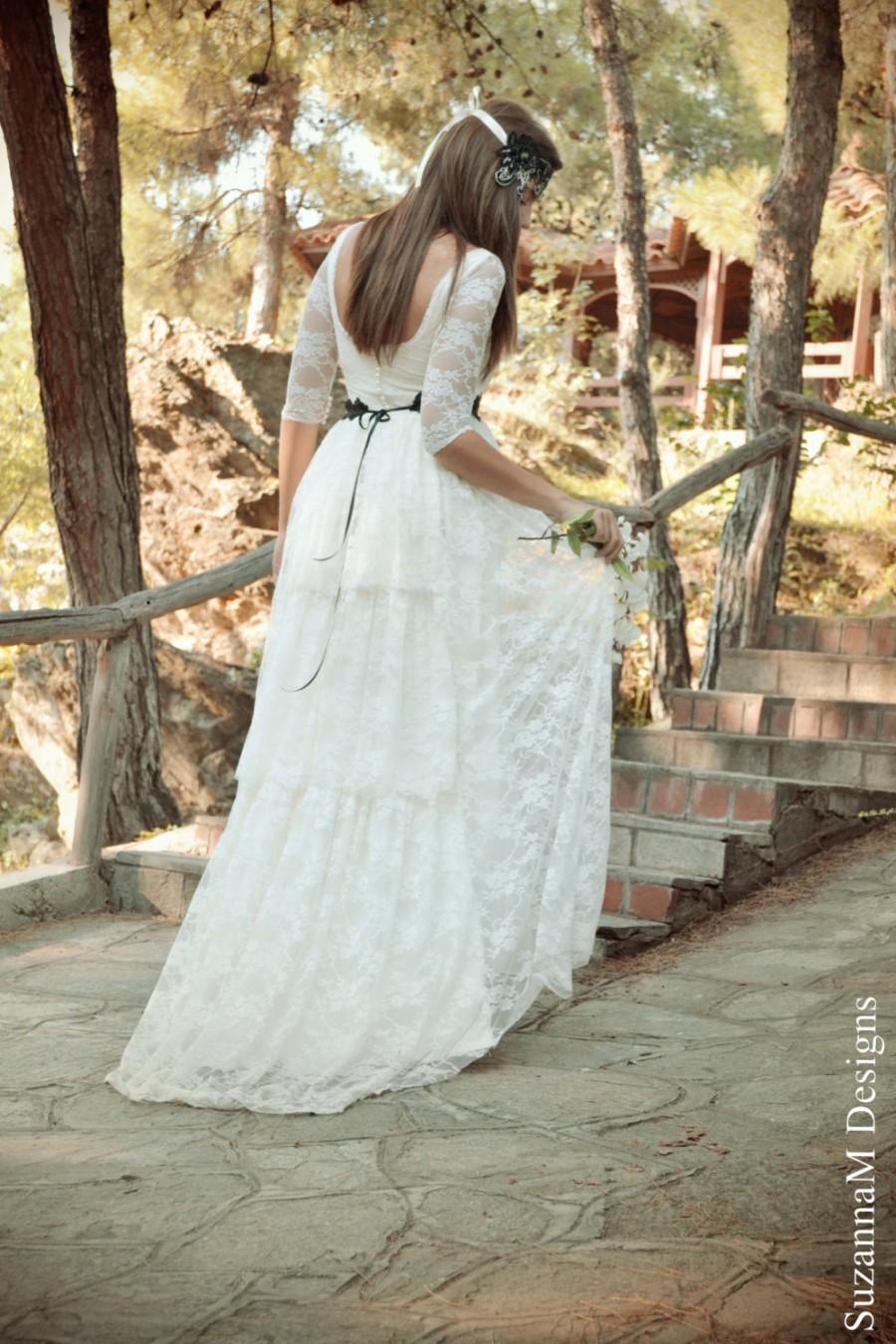 Hochzeit - Wedding Dress, SuzannaM Designs, Bridal Gowns, Ivory Wedding Dress, Lace Wedding Gown, Boho Wedding Dress, Long Wedding Gown, Aurelie
