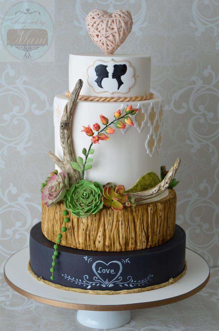 Hochzeit - Wedding Cake Inspired By Driftwood,chalkboard & Succulents.