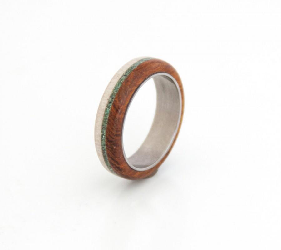 Wedding - Antler ring turquoise mens ring with ironwood wood ring wedding ring antler ring