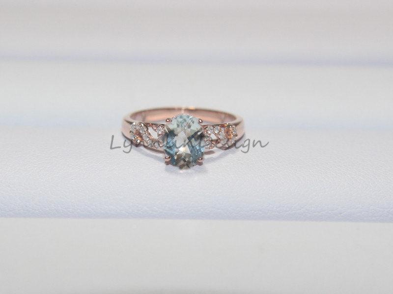 Wedding - Unique Gem Ring 6x8mm Oval Aquamarine Ring 14K Rose Gold Aquamarine Engagement Ring Aquamarine Wedding Ring March Birthstone Ring