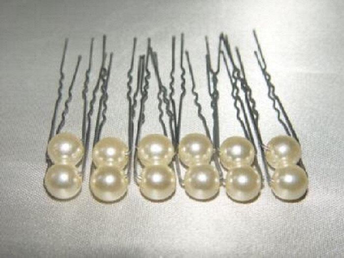 Hochzeit - 12 Lovely ivory Pearl Hair pins Clips - Wedding Bridal Prom Pageant