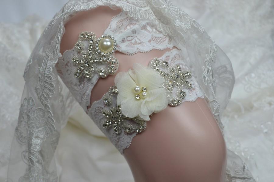زفاف - Wedding Garter Set-Bride Garter Set -Off White Garter Set