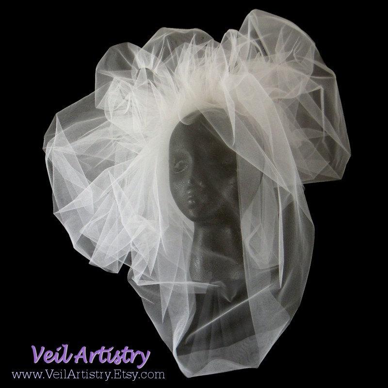 زفاف - Bridal Veil, Asymmetric Pouf Blusher Veil, Pouf Veil, Blusher Veil, Diamond White Veil, Ready-to-Go Veil