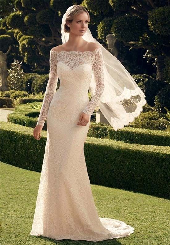 Hochzeit - New Off-the-shoulder Lace Wedding Dresses Long Sleeve Bridal Gown Custom Made