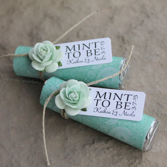 زفاف - Mint Wedding Favors - Set Of 24 Mint Rolls - "Mint To Be" Favors With Personalized Tag - Mint Green, Mint Favors, Mint Wedding Favors