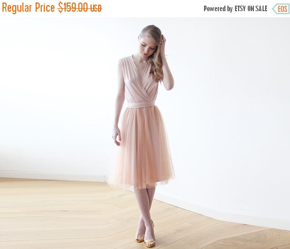 Hochzeit - Pink midi tulle sleeveless gown , Pink Bridesmaids midi tulle dress