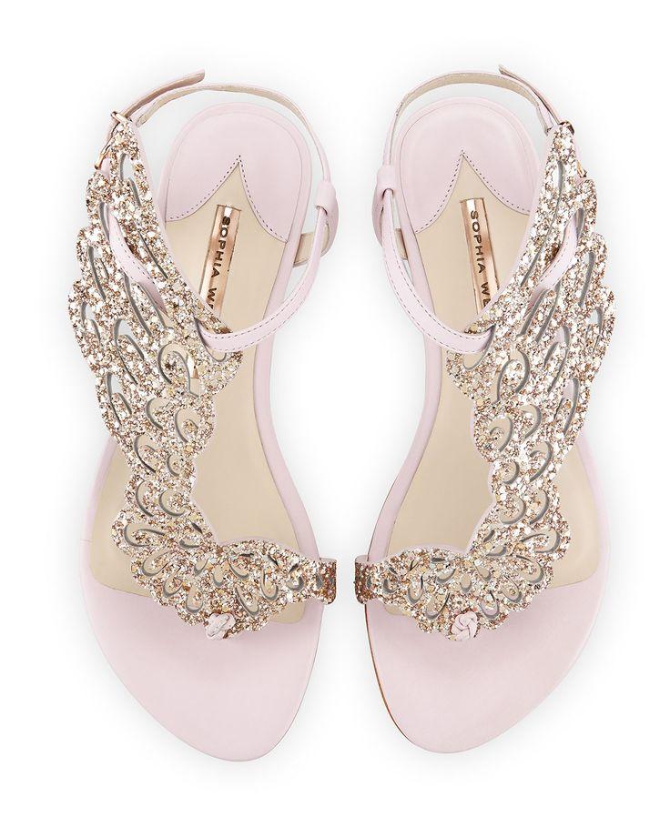 Hochzeit - Seraphina Angel-Wing Flat Sandal, Pink Glitter