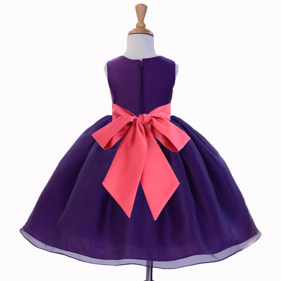 Mariage - Purple Flower Girl dress tie sash pageant organza wedding bridal recital children bridesmaid toddler elegant sizes 12-18m 2 4 6 8 10 