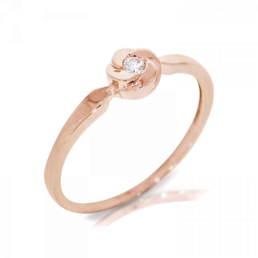 Wedding - Rose Gold Engagement Ring, Diamond Engagement Ring, Gold Rings Gift to Her, Diamond Solitaire Ring, Art Deco Jewelry, 0.04ct Diamond