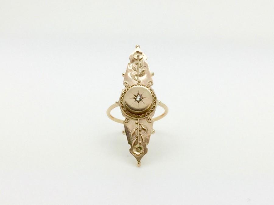 زفاف - reimagined V I N T A G E / Victorian full finger ring / 9ct with a rose cut diamond / size 7