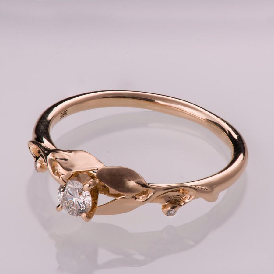 Wedding - Leaves Engagement Ring - 14K Rose Gold and Diamond engagement ring, unique engagement ring, leaf ring, filigree, antique,art nouveau, 13