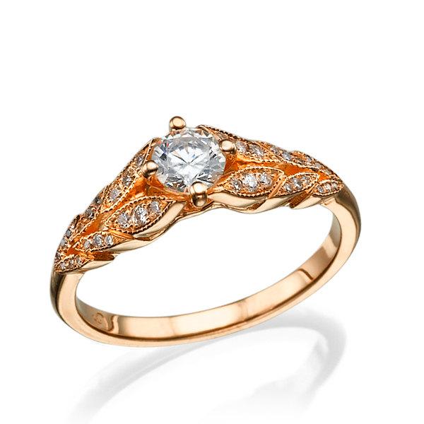 زفاف - leaf Engagement Ring, 14k Rose Gold Ring, Diamond Ring, Leaves Ring, Vintage Ring, Antique Ring, Band Ring, Promise Ring, Rose Gold Ring