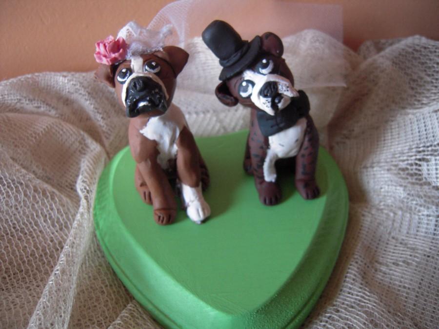 Wedding - Custom Made Dog  Wedding Cake Toppers Bride and Groom Boxer Dogs Custom made for you can be personalized