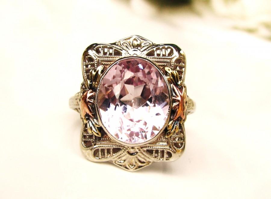Hochzeit - Antique Edwardian Engagement Ring 5.05ct Synthetic Pink Spinel Ring Alternative Engagement Ring 14K Rose Gold Filigree Vintage Wedding Ring