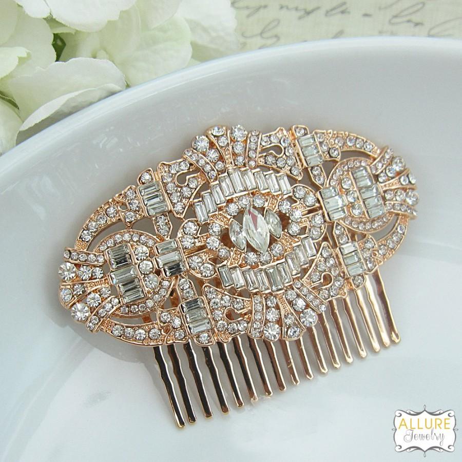 زفاف - Rose Gold Art Deco Bridal Comb, Rhinestone Comb, Bridal Comb Crystal, Wedding Crystal Hair Comb, Wedding Accessory, Headpiece 206549022