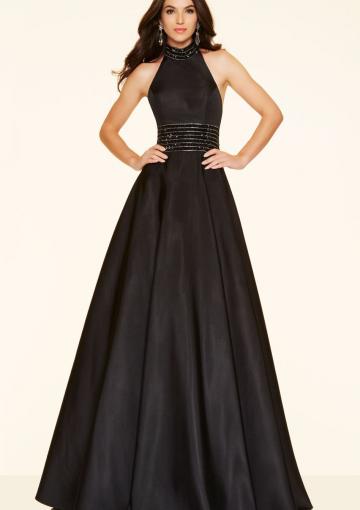 Mariage - Halter A-line Beading Satin Black White Sleeveless Ruched Floor Length