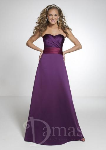 Wedding - Ruched A-line Sweetheart Floor Length Sleeveless Ribbon Purple Lace Up Satin