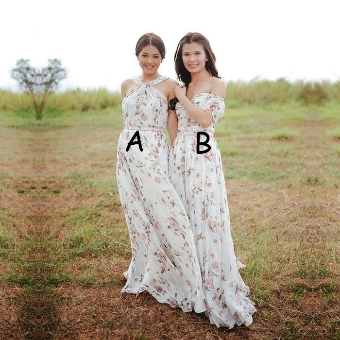 Wedding - Elegant Off-the-Shoulder Floral Bridesmaid Dresses/Wedding Party -Two Styles