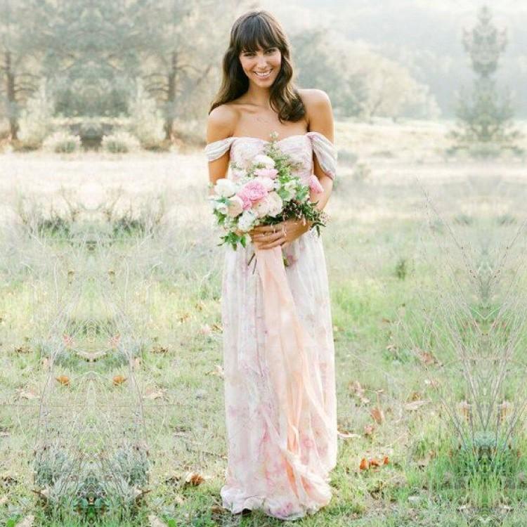 زفاف - Sexy Long Off-the-Shoulder Print Floral Bridesmaid Dresses/Wedding Party