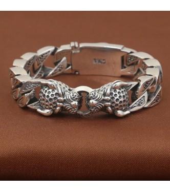 Hochzeit - Men's Sterling Silver Leopard Curb Chain Bracelet