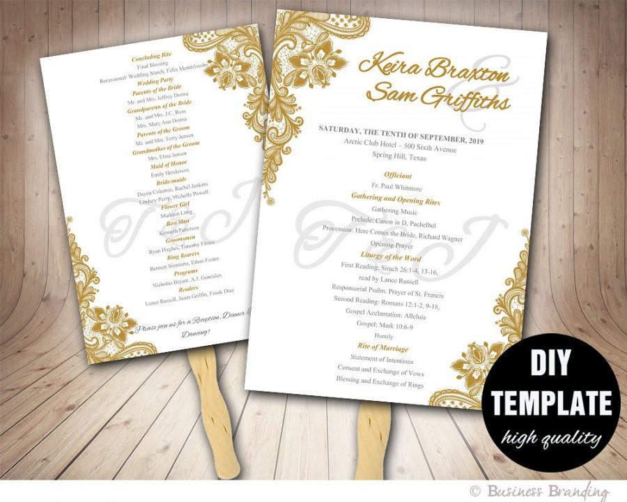 Wedding - Gold Wedding Program FAN Template DIY Instant Download, Printable Wedding Fan Program,Gold Wedding Fan Program,Classic Wedding,Gold Program