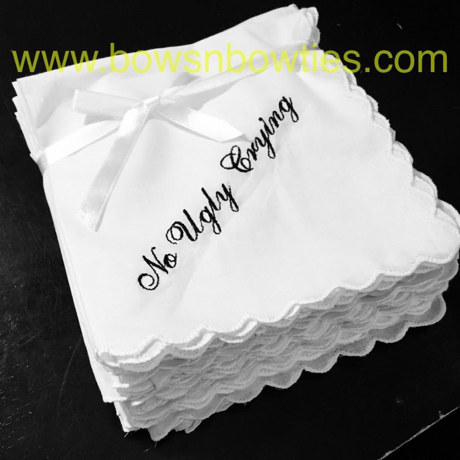 زفاف - No Ugly Crying Handkerchief set of 5 Scallopped edge