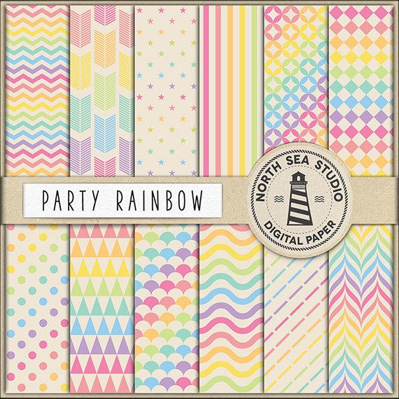 Mariage - BUY5FOR8 Rainbow Digital Paper Scrapbook Paper Pack Rainbow Background Chevron Polkadots Stripes Arrows Triangles Rainbow Patterns Download