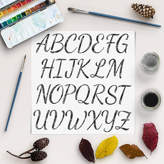 Свадьба - Black Watercolor Alphabet Clipart, Black Alphabet Letters, Printable Decor Letters, Black Font, BUY 5 FOR 8