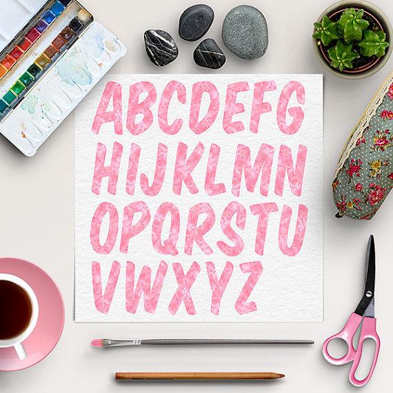 زفاف - BUY5FOR8 Pink Watercolor Font Clipart, Pink Alphabet, Pink Letters And Numbers, Watercolor Clip Art, Instant Download