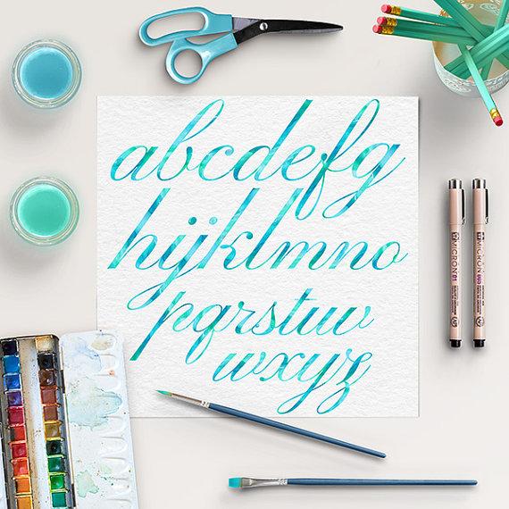 Свадьба - BUY5FOR8 Watercolor Alphabet Clipart, Mint Teal Watercolor Letters And Numbers, Watercolor Font Clip Art, Digital Alphabet