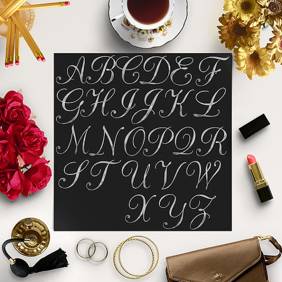 Hochzeit - BUY 5 FOR 8, Silver Foil Alphabet Clip Art, Hand Drawn Letters, Silver Clip Art, Digital Silver Alphabet, Instant Download