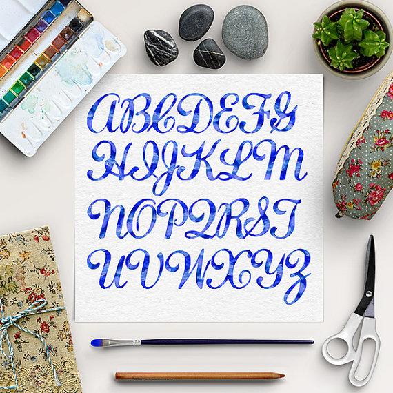زفاف - BUY 5 FOR 8, Watercolor Alphabet Clip Art, Hand Paint Letters, Watercolor Clip Art, Elegant Font, Instant Download