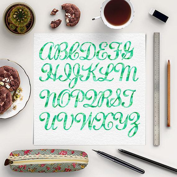 Hochzeit - BUY 5 FOR 8, Green Watercolor Letters Clip Art, Painted Alphabet, Watercolour Scrapbooking Clipart, Painted Font