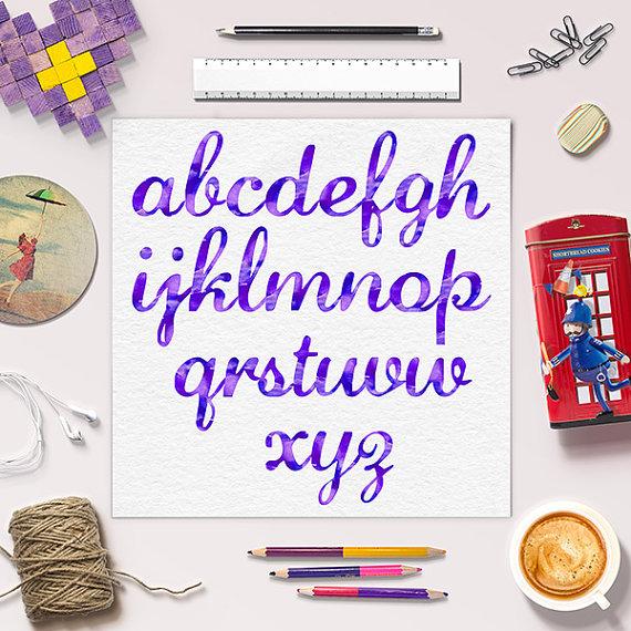 Свадьба - LIMITED EDITION / Violet Watercolor Alphabet / Calligraphy Font Clipart / Modern Brush Letters / Download / BUY5FOR8