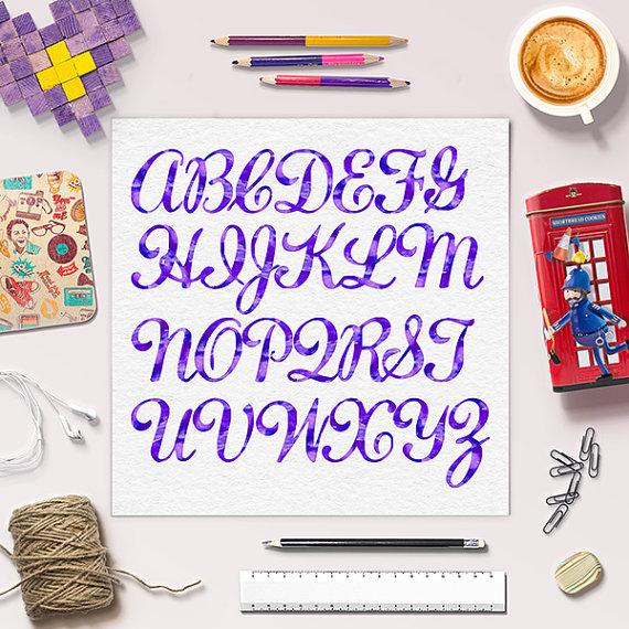 Wedding - LIMITED EDITION / Violet Watercolor Alphabet / Calligraphy Font Clipart / Modern Brush Letters / Upper Case / BUY5FOR8