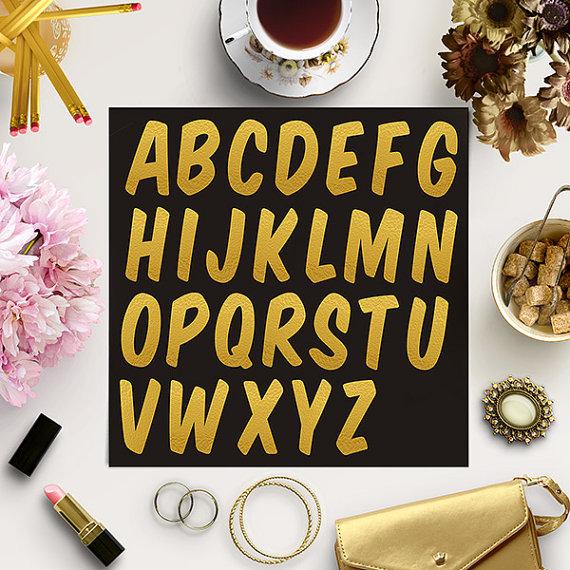 Hochzeit - BUY5FOR8 Gold Foil Font Clipart, Gold Alphabet Letters, Uppercase Alphabet Clip Art, Gold Letters, Scrapbooking Clip Art