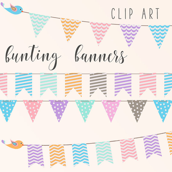 Wedding - Pastel Bunting Banners Clipart 