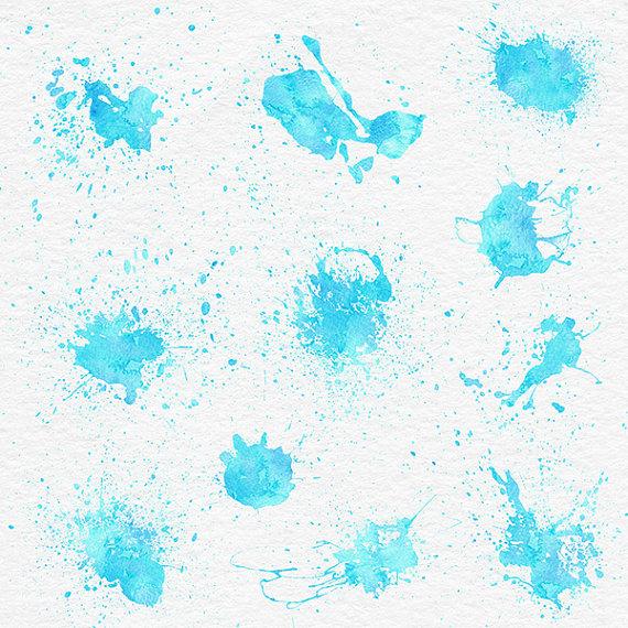 Mariage - Blue Watercolor Splashes Clipart, Splatter Watercolor Images, Splashes Watercolor Overlays, Paint Splotches Clip Art, BUY 5 FOR 8