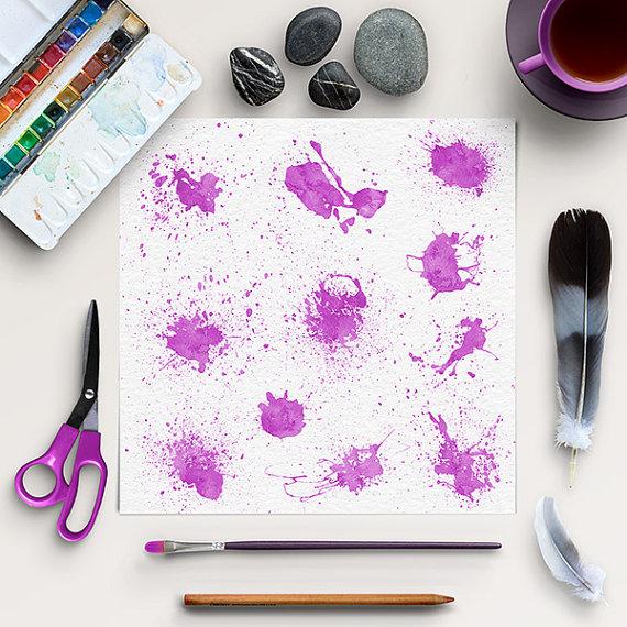 Mariage - Watercolor Splatter Clip Art, Violet Watercolor Strokes, Splashes Clipart, Scrapbook Overlays, BUY 5 FOR 8