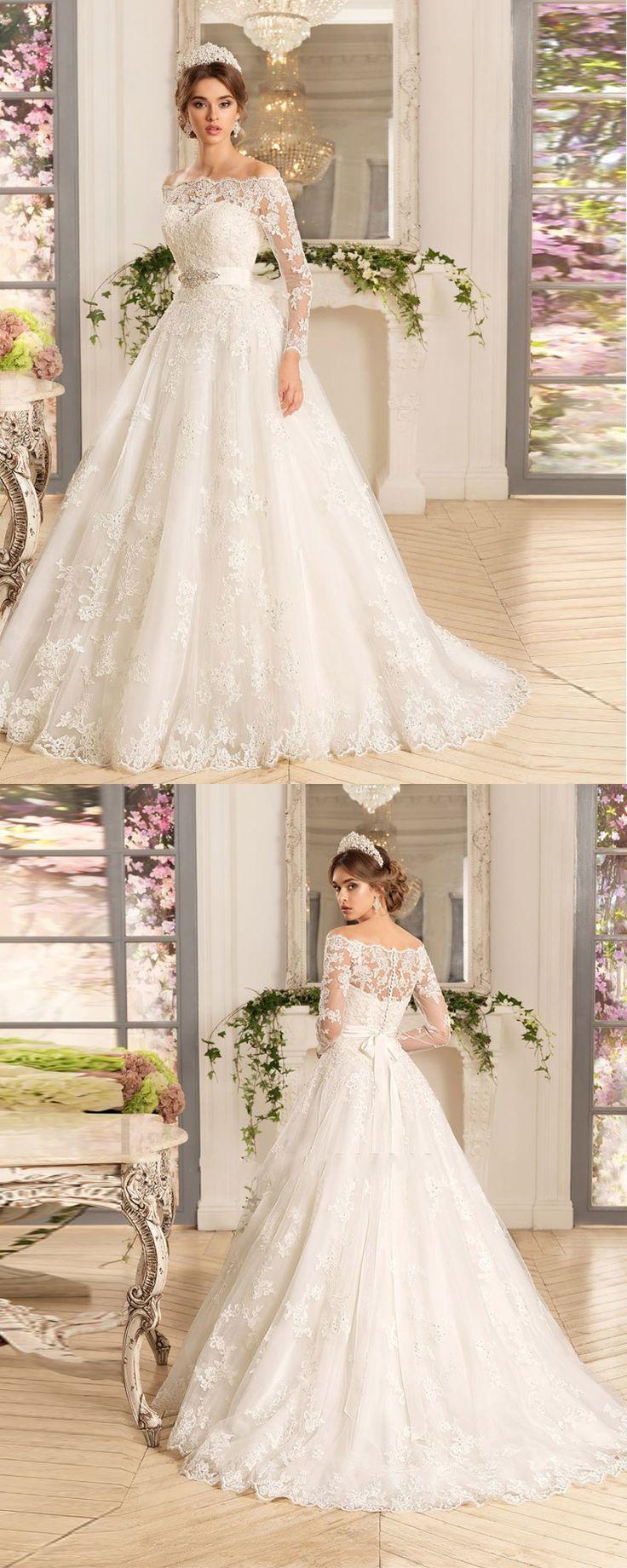 زفاف - Vestido De Noiva Manga Longa Three Quarter Sleeves A Line Wedding Dress With Sash Plus Size Lace Vintage Wedding Dresses 2016