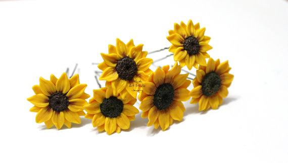 Свадьба - Sunflower Hairpin Set of 6, Big Sunflower Hairpin, Sunflower Hair Clip, Summer Hair Accessories, Yellow Flower Hair pin, Wedding Hair Flower