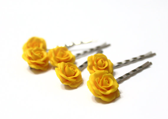 Wedding - Yellow Rose set of 6, Flower Accessories,Yellow Rose Wedding Hair Accessories, Wedding Flower Hair, Bridal Flower Hair Pin, Bridal Headpiece