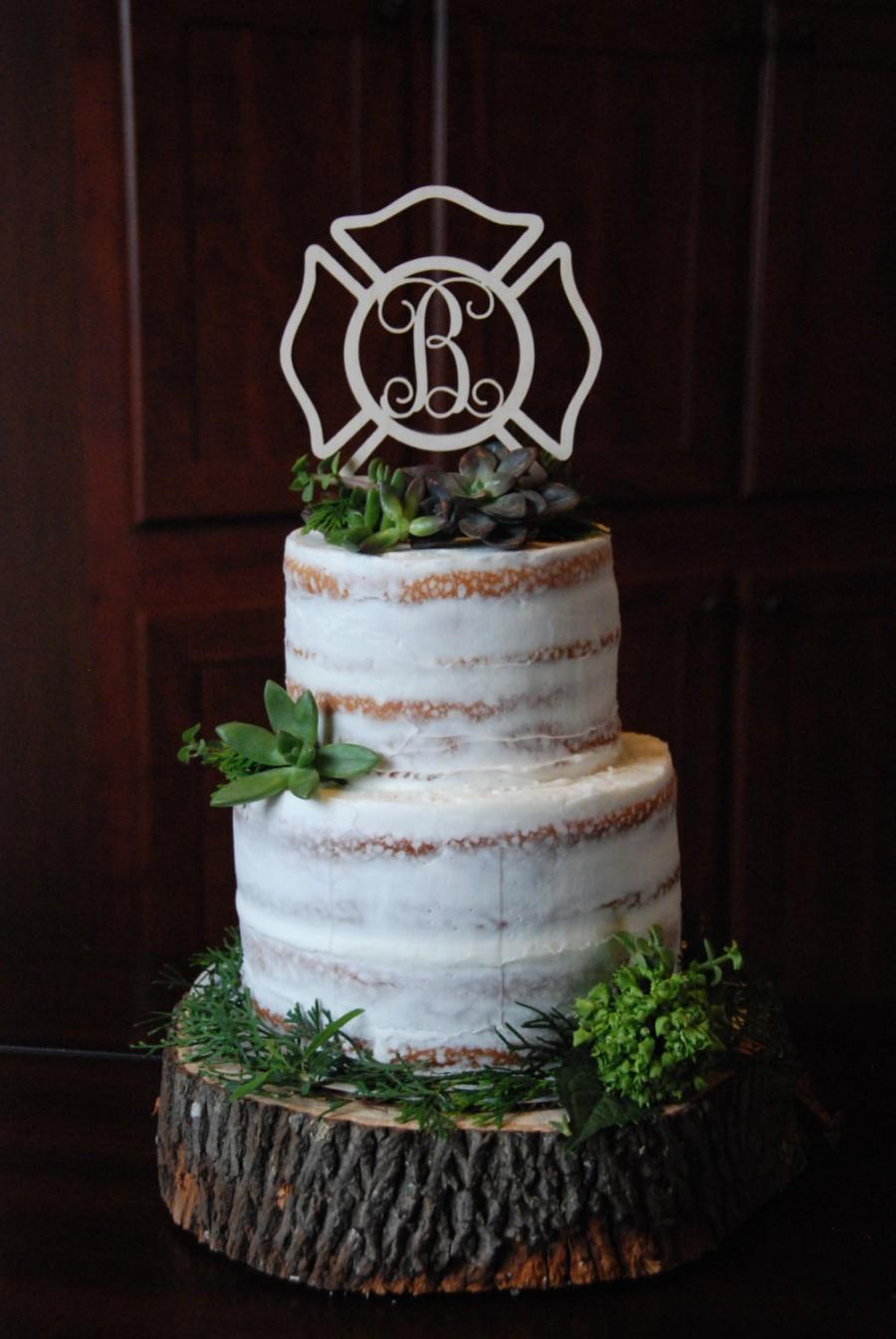 Wedding - Personalized Cake Topper - Maltese Cross - Fireman - Firefighter - Initial
