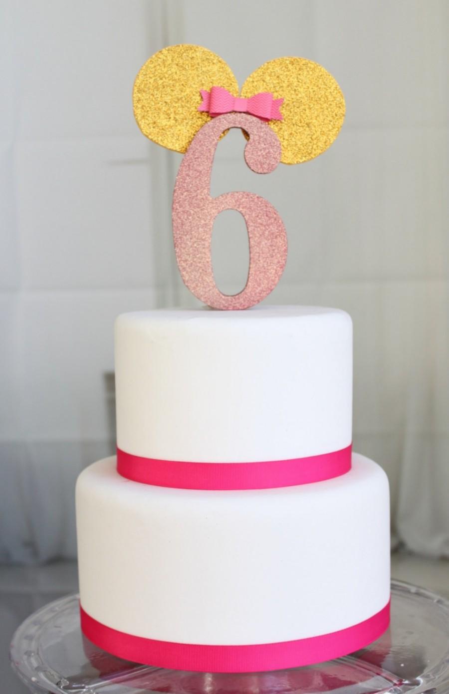 Wedding - Pink Glittery Mouse 6th Year Cake Topper