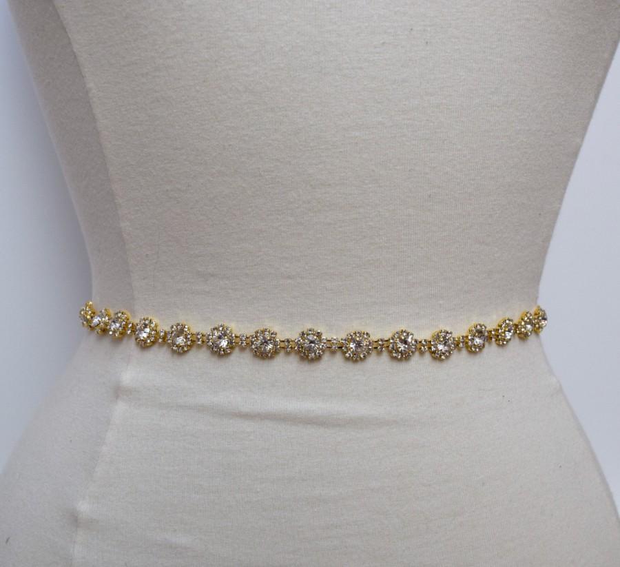 Hochzeit - Thin Gold Crystal Rhinestone Belt -  Bridal Belt or gold Bridesmaid Belt - Thin Crystal Bridal Belt - Gold Bridal Belt - EYM B024