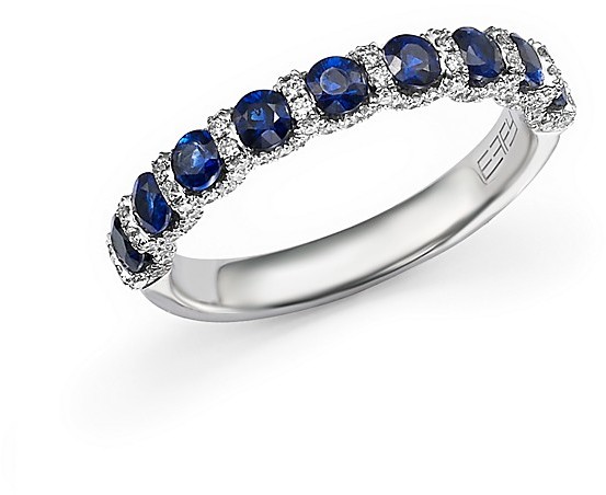 زفاف - Sapphire and Diamond Band Ring in 14K White Gold